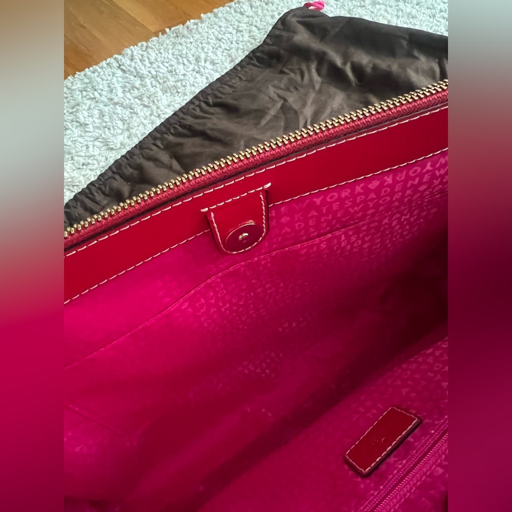 KATE SPADE Large Red Leather Tote Briefcase Shoulder Bag with Three Sections - Picture 5 of 12